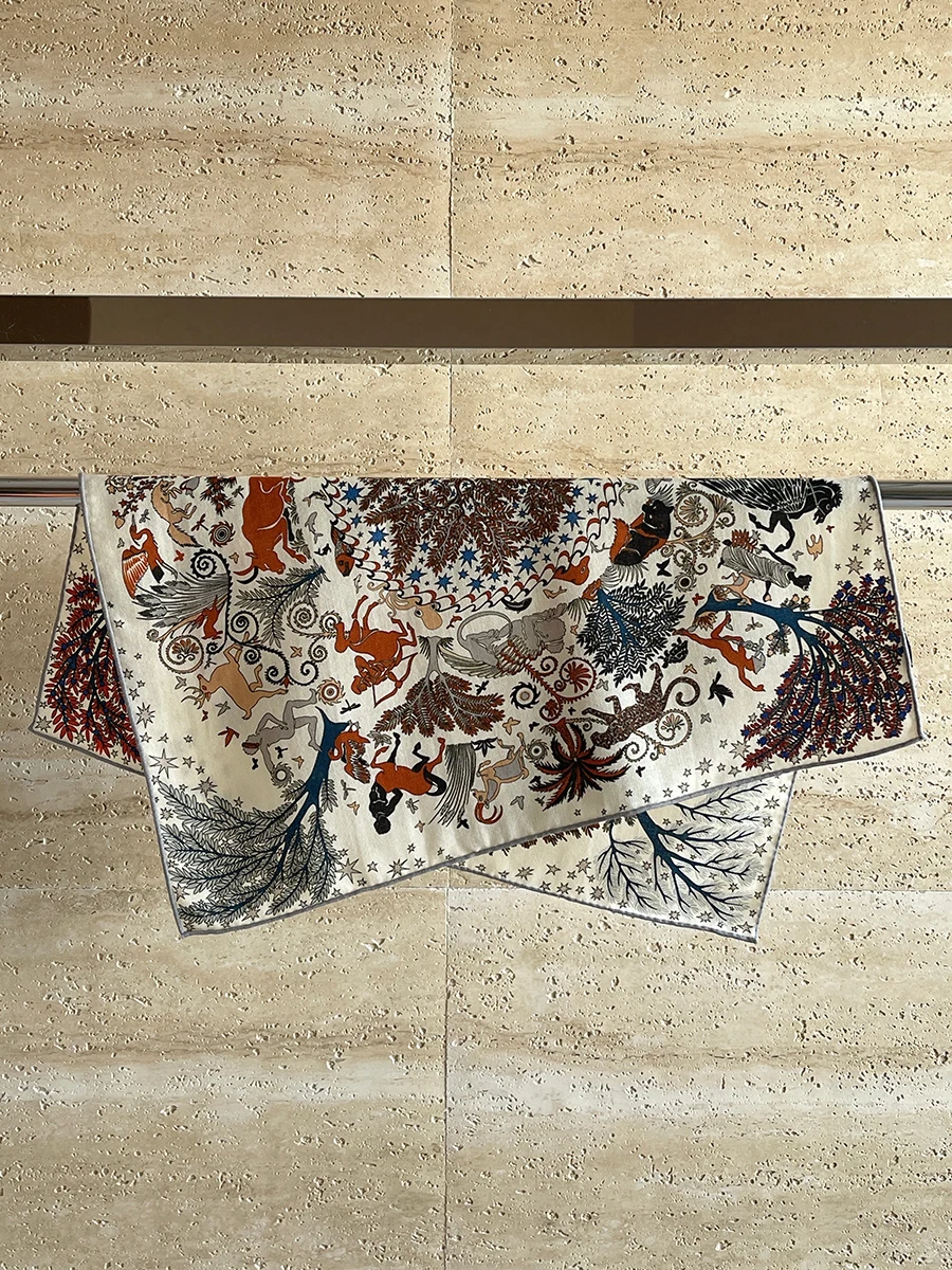 

Роскошный дизайнерский шерстяной шелковый шарф с двусторонним принтом, шали с закрученными краями, шарфы, бандана, аксессуары для волос, шеи, 65 см