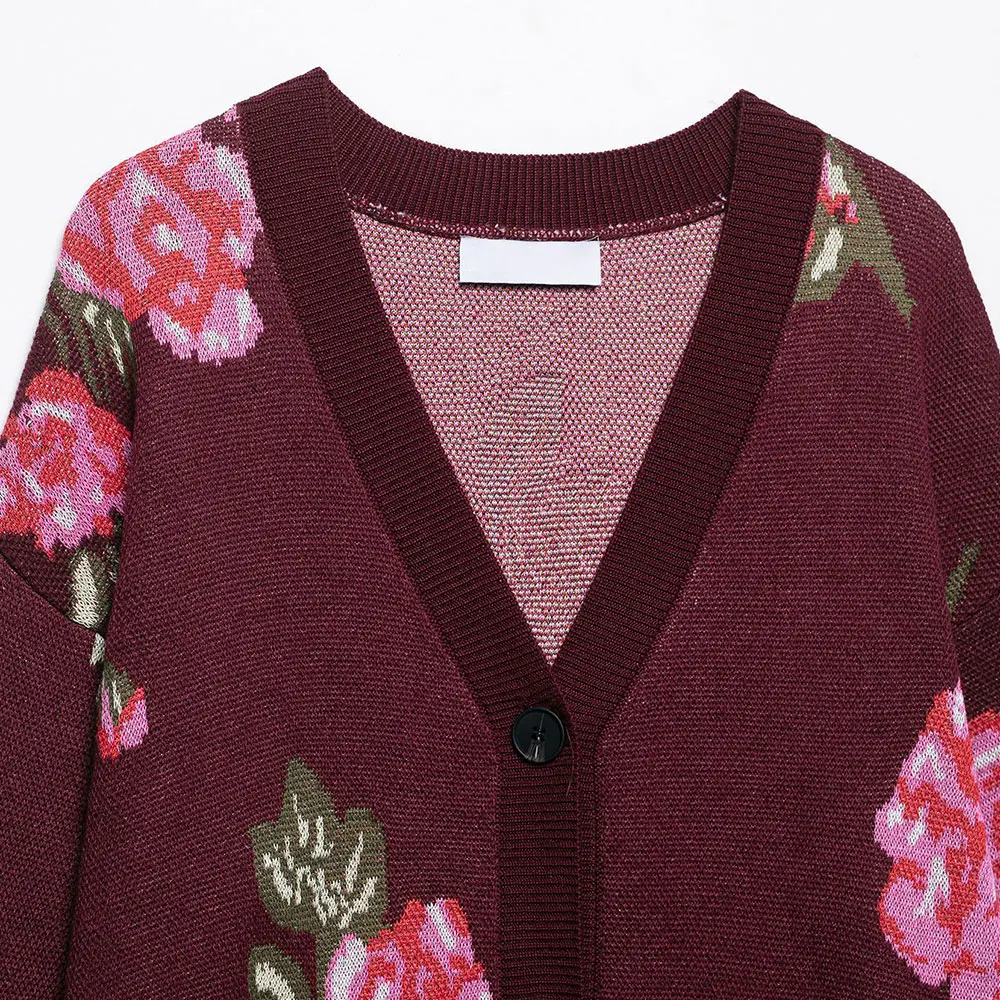 Cárdigan de punto Jacquard de mezcla de lana a la moda con apliques de rosas hiladas, camiseta abierta de estilo europeo y americano para mujer