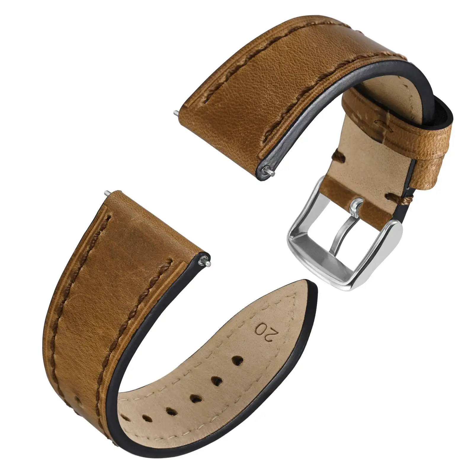 ANBEER Oiled Waxed Leather Watch Strap Watch Band for Men And Women Quick Release 18 mm 20mm 22mm Classic  Replacement Strap