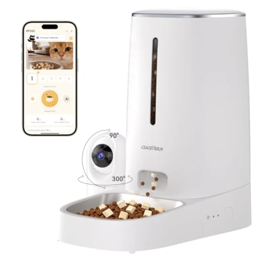 

Automatic Cat Dog Feeder with Camera for Home Use Stainless Steel Bowl Black 4L Capacity Night Vision 2-Way Audio Meat Call Mot