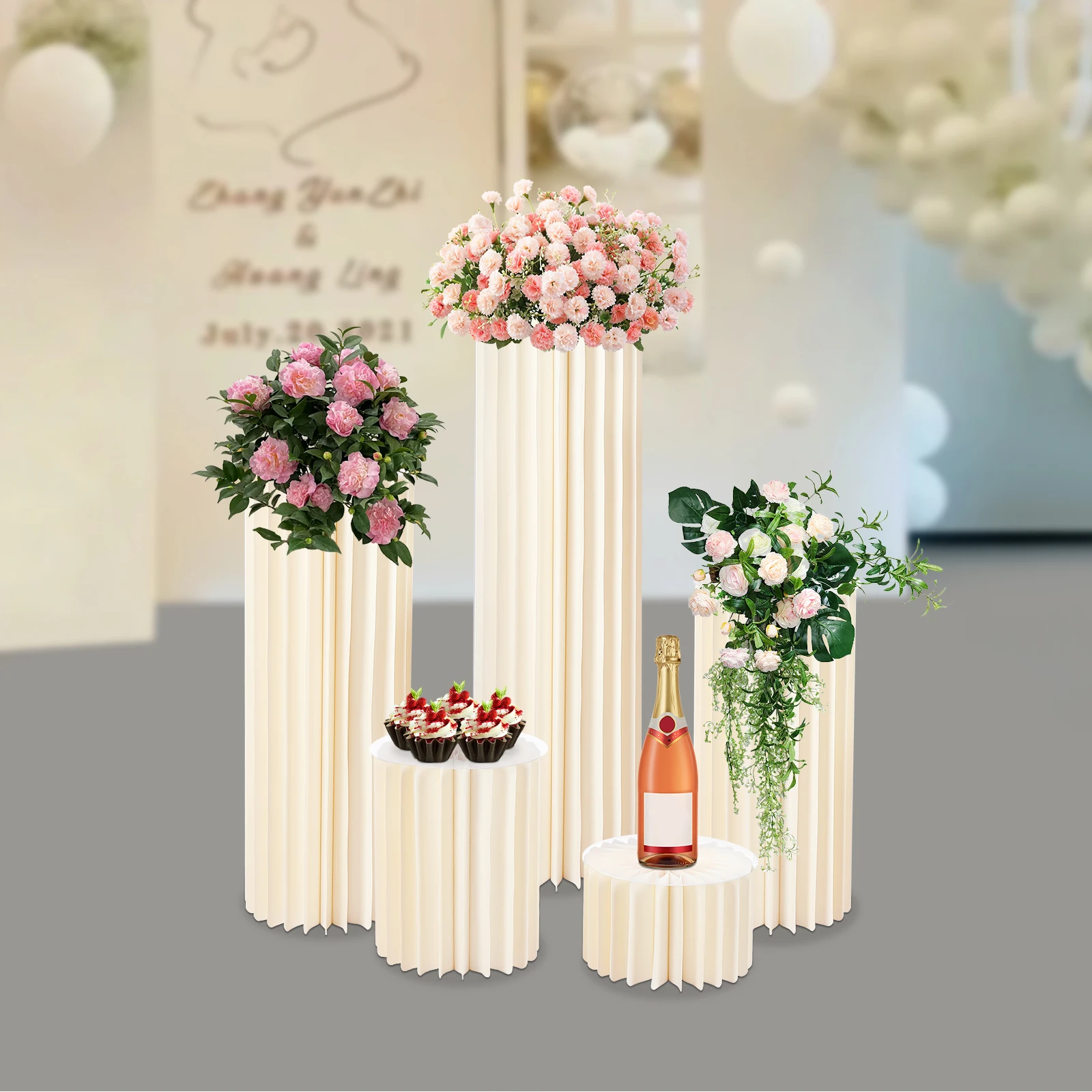 5-Pack Cardboard Flower Stand Set – Honeycomb Cylinder – 110 lbs Capacity Each – 7.9