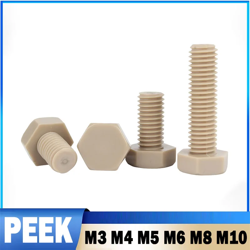 M3 M4 M5 M6 M8 M10 PEEK External Outer Hex Hexagon Head Plastic Screw Bolt Heat Resistant Acid Alkali Insulated