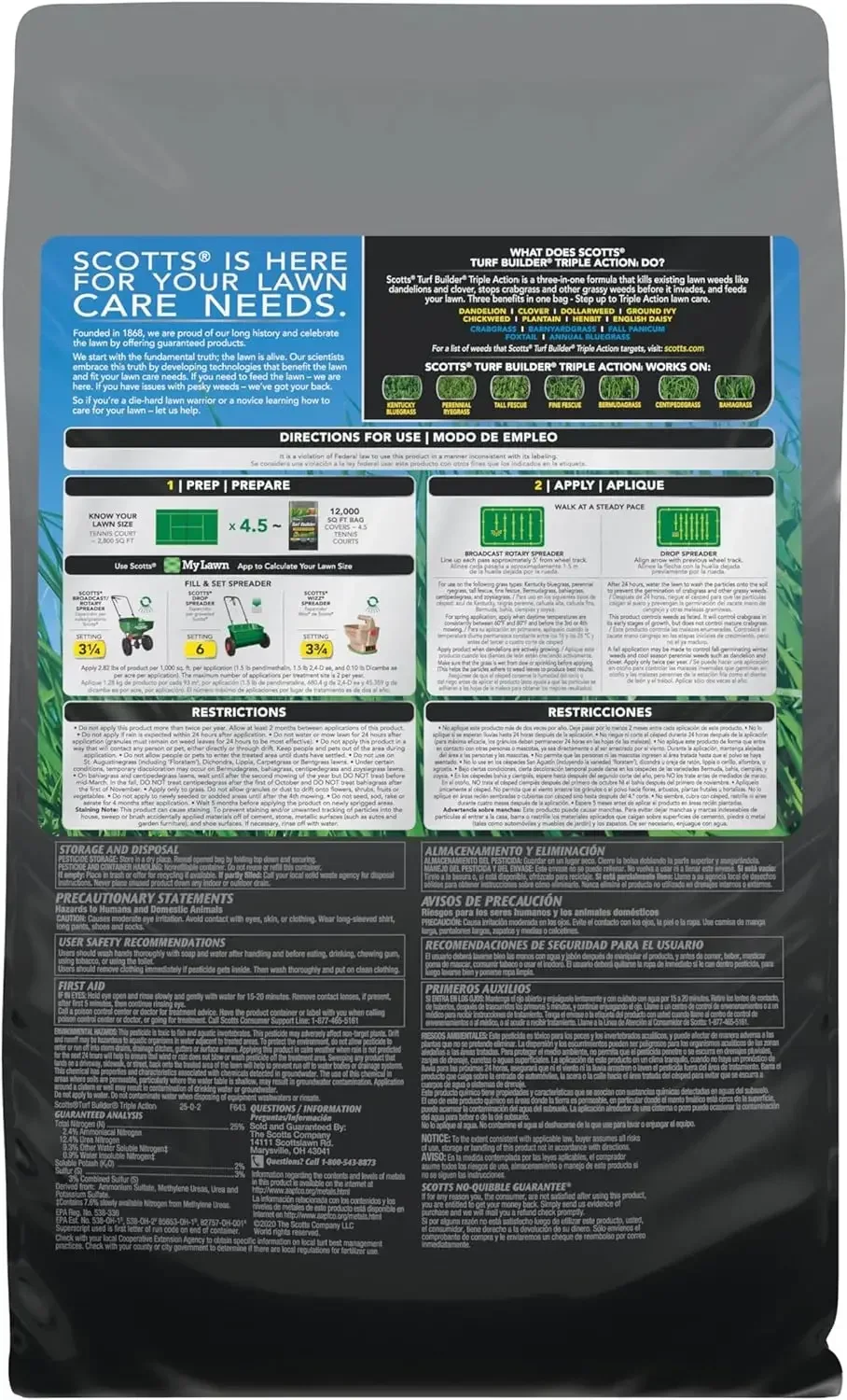 USA Turf Builder Triple Action1 - Combination Weed Control, Weed Preventer, and Fertilizer, 33.94 lbs., 12,000 sq. ft.