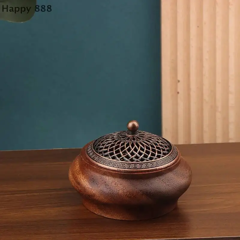 

1 Piece Walnut-Style Premium Solid Wood Round Incense Burner– Elegant Indoor Home Decor With Traditional Chinese Design Elements