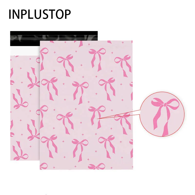 INPLUSTOP PE Pink Thicken Express Bag 50Pcs Cute Bow Waterproof Mailing Logistics Clothing Gift Pakaging Envelopes Delivery Bag