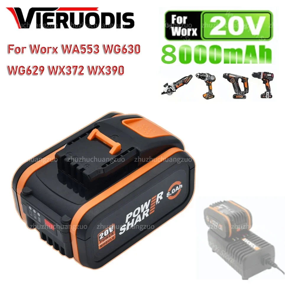 20V/6.0Ah Battery for Worx WA3553 Replacement Battery Cordless Power Tool Spare Batterie WA3572 WA3553 WA3551 WX390 WX176 WX178