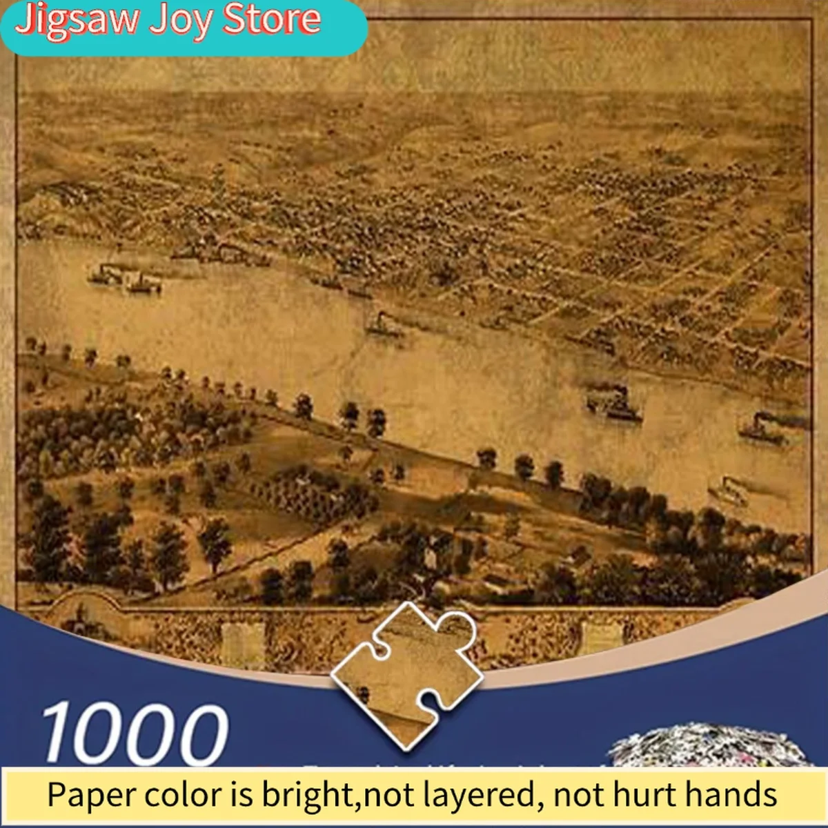 

Пазл для взрослых с изображением винтажного городского пейзажа с реками, кораблями, зданиями и деревьями. Идеально подходит для образовательных целей