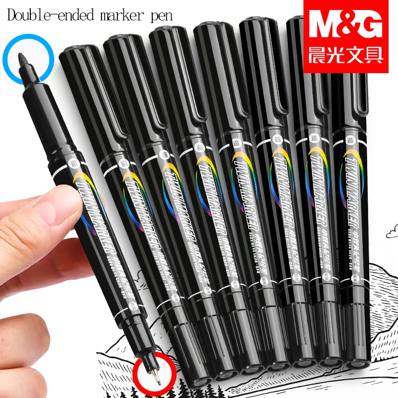 

Двухнаконечный маркер M&G, Art Outliner, черный, подходит для офисного использования, студентов и художников.