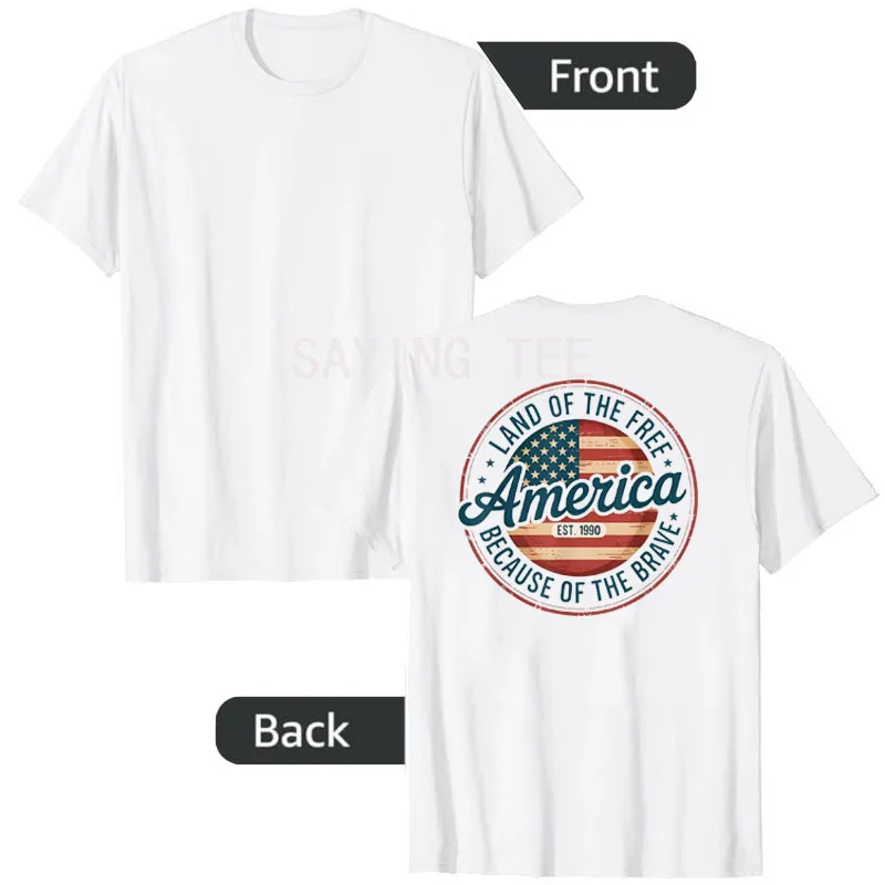 

Land of The Free Because of The Brave America 4th of July T-Shirt USA American Flag Y2k Design Graphic Tops Patriotic Saying Tee