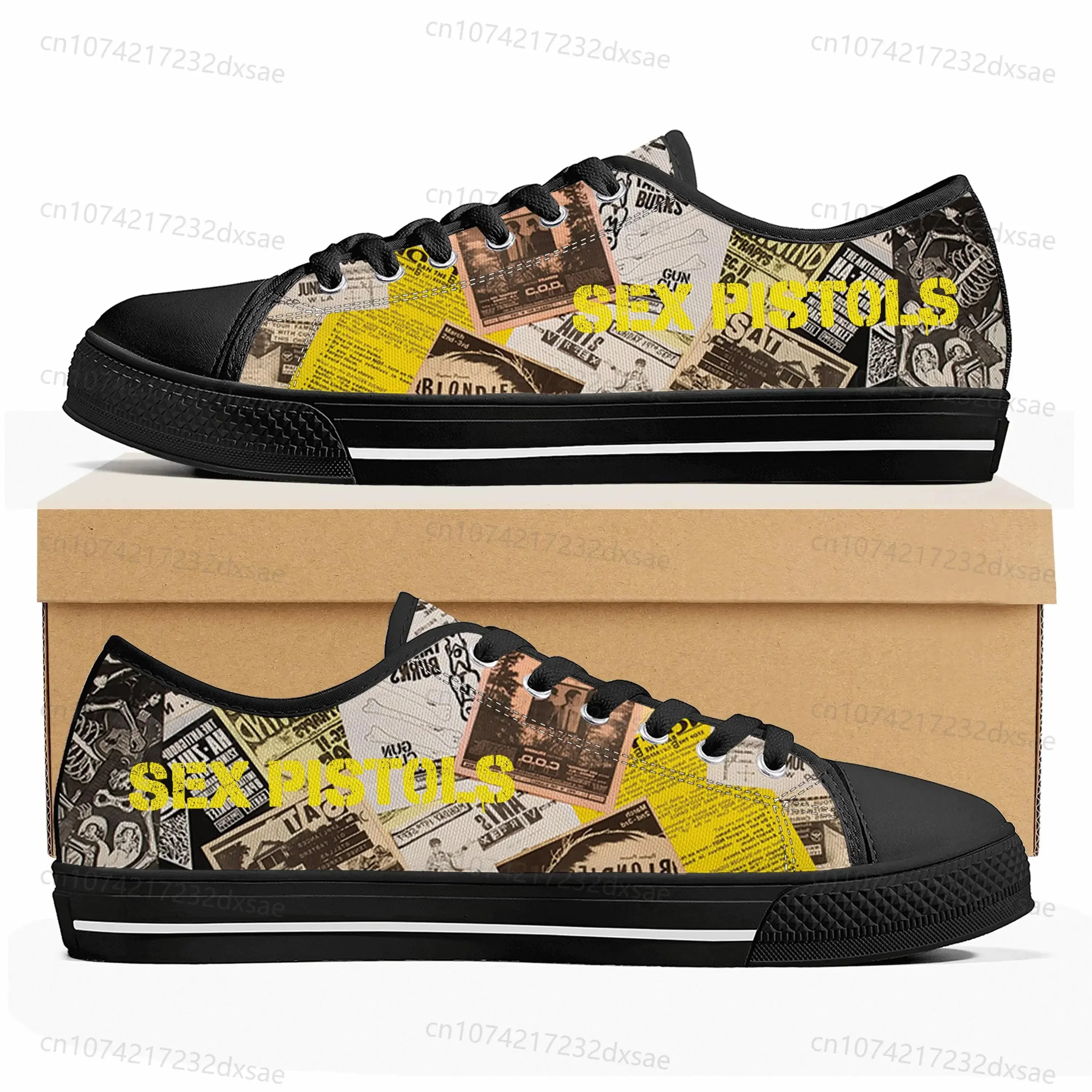 Sex Pistols Punk Rock Band Low tênis para homens e mulheres, tênis de lona, sapatos personalizados, casual, superior, alta qualidade, adolescente, casais