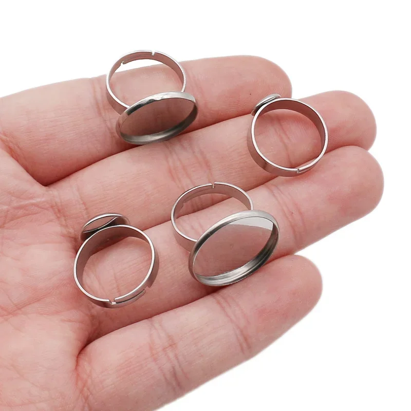 10pcs/Lot  Stainless Steel Adjustable Ring Settings Blank Base,Fit 6 8 10 12 20 25mm Glass Cabochons,Buttons;Ring Bezels