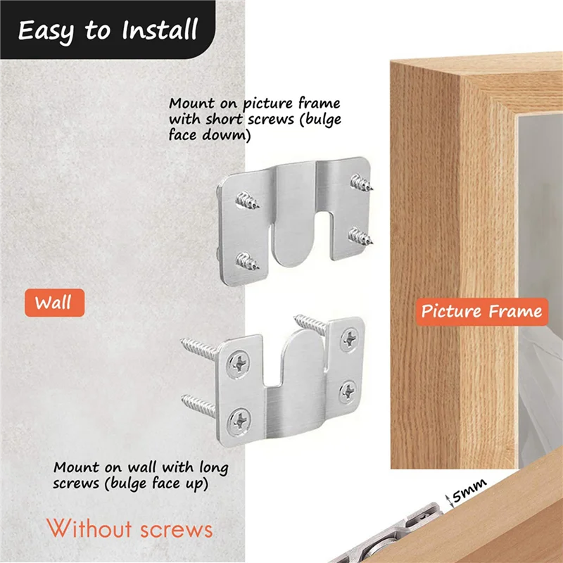 ABXF-40Pcs Art Gallery Painting Interlocking Hook Wall Photo Frame Z Clip Stainless Steel Flush Mount Bracket Picture Hanger