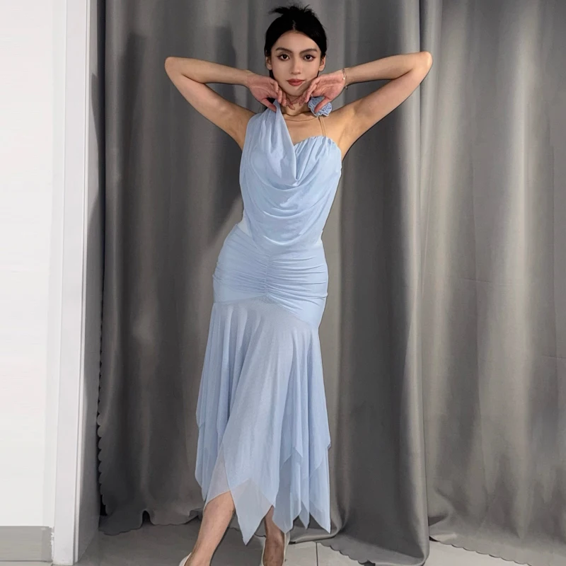 Adulti Rumba Costumi di danza latina Donne Valzer Sala da ballo Abiti da ballo Irregolare Gonna latina superiore Stage Practice Wear SL13618