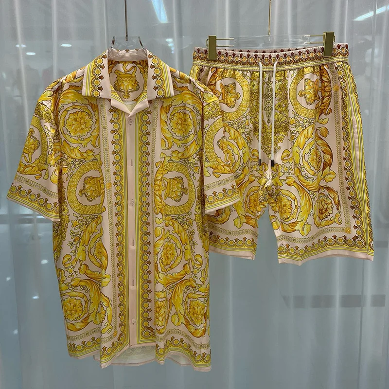 الصيف الرجعية قميص رجالي set3Dprinted الشاطئ قصيرة الأكمام قميص السراويل عادية السفر رجالي هاواي 2 قطعة مريحة عادية