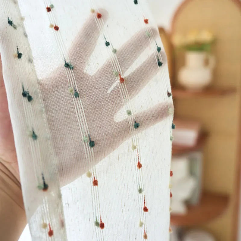 

Rainbow Dot Linen Tulle Curtains Children's Room Curtains For Living Room French Retro Ins Sheer Voile Curtain For Bedroom Gauze