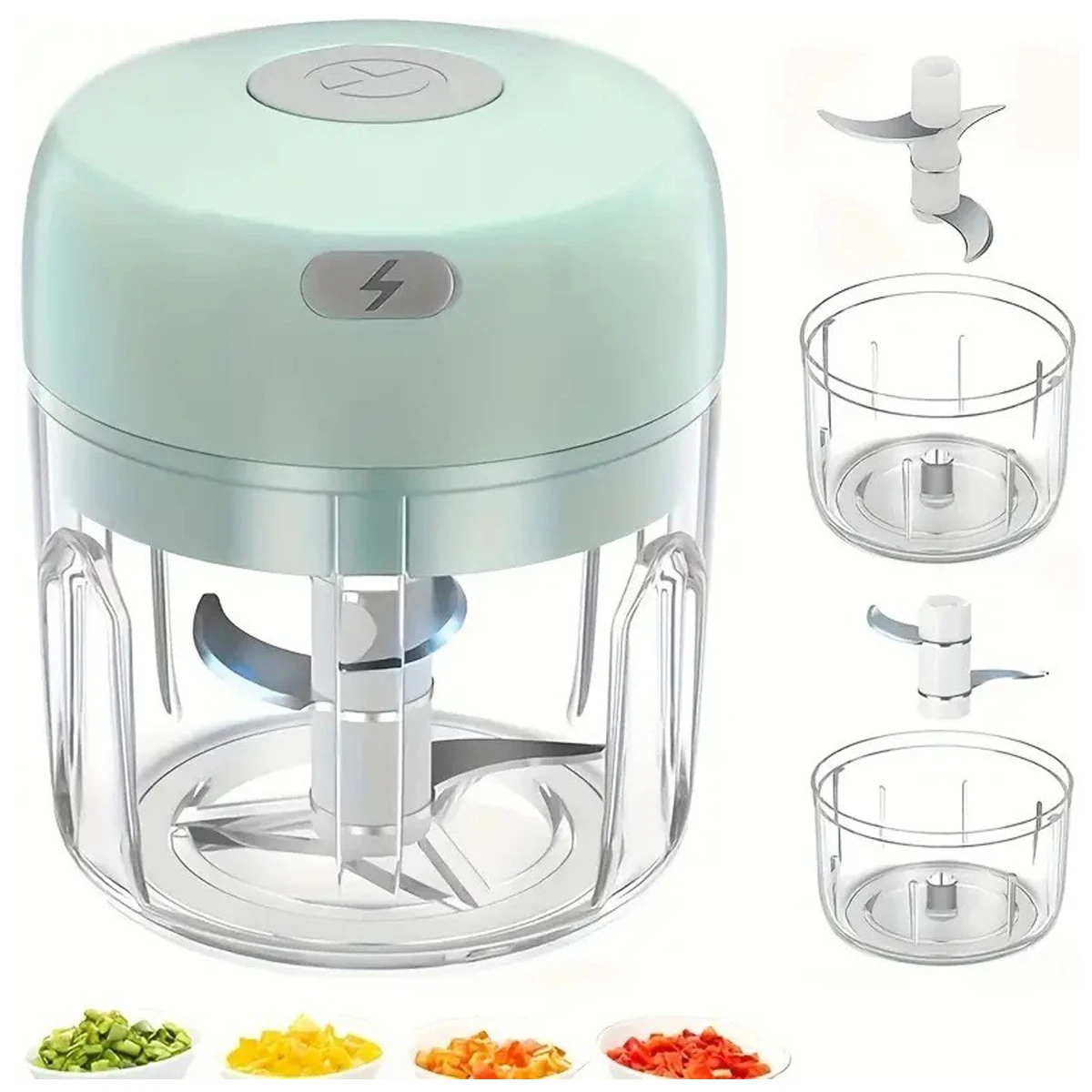 Electric garlic mincer, 250ml /100ML, cordless food processor for ginger peppers, fruit meat spices, beans