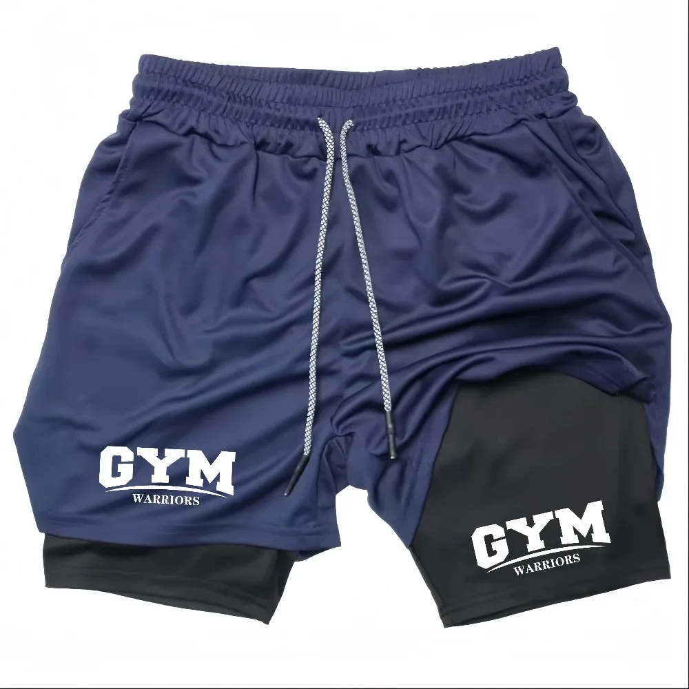 Men's Two-in-one Sports Shorts Breathable Casual Quick-drying Double-layer Shorts Summer Running Sportswear Bottoms M-3XL