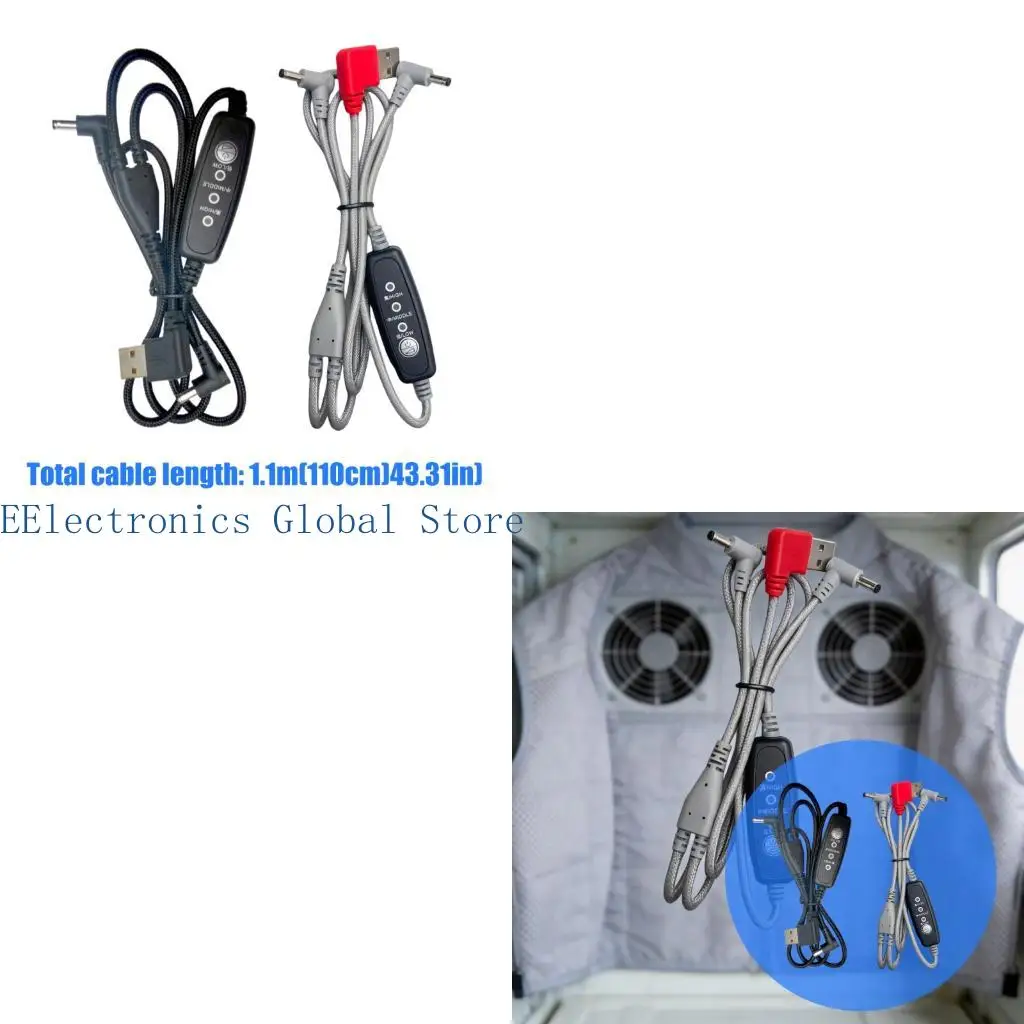 462B 3-Level Cooling Wear Fan Cable USB 5V Replacement Wire for Daily Commute, Outdoor Duties and Hot Weather Travel Use