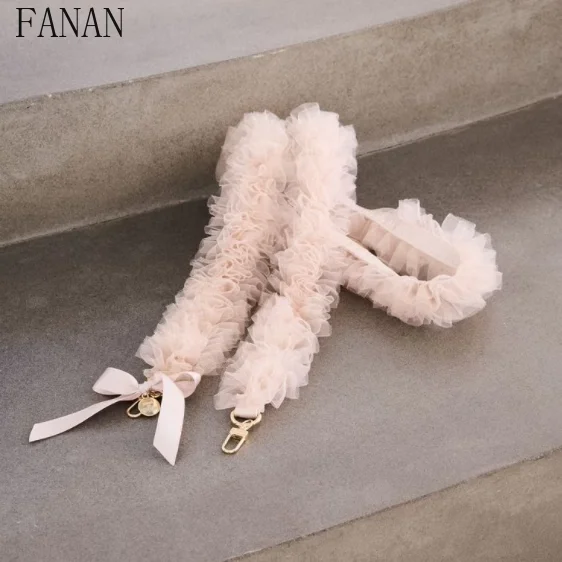 

Japanese Style Bags Parts 2025 New Cute Bowknot Mesh Ruffle Edge Phone Straps Bag Shoulder Strap Fashion Accessories Women