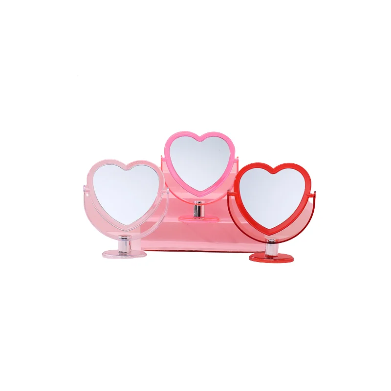 Korean Style Heart Shaped Cosmetic Mirror Acrylic Base Makeup Mirror Rotatable Home Bedroom Desktop Vanity Mirror for Women