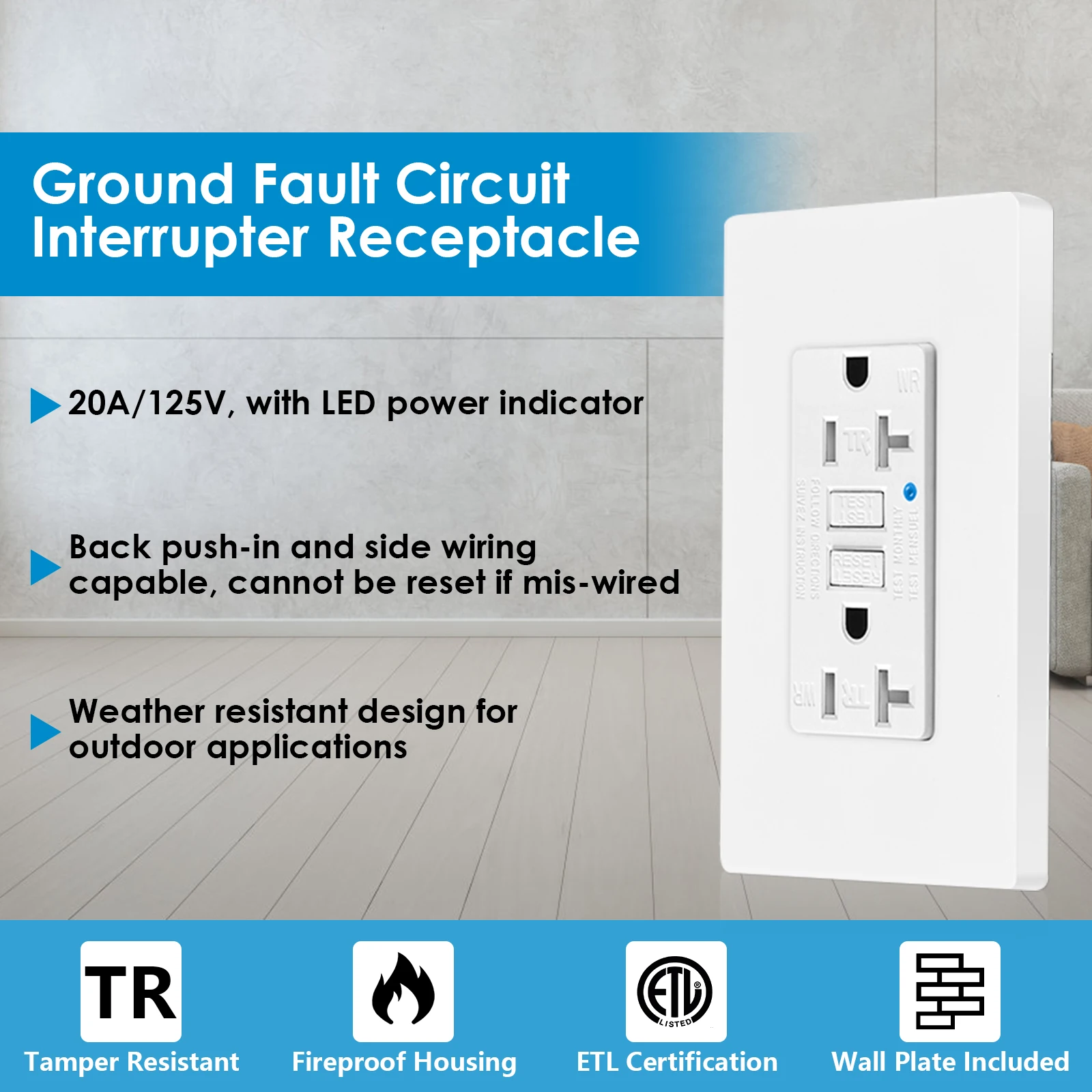 4 Pack 20 Amp GFCI Outlet Self-Test Dual Receptacle Tamper Resistant and Weather Resistant with LED Indicator Socket