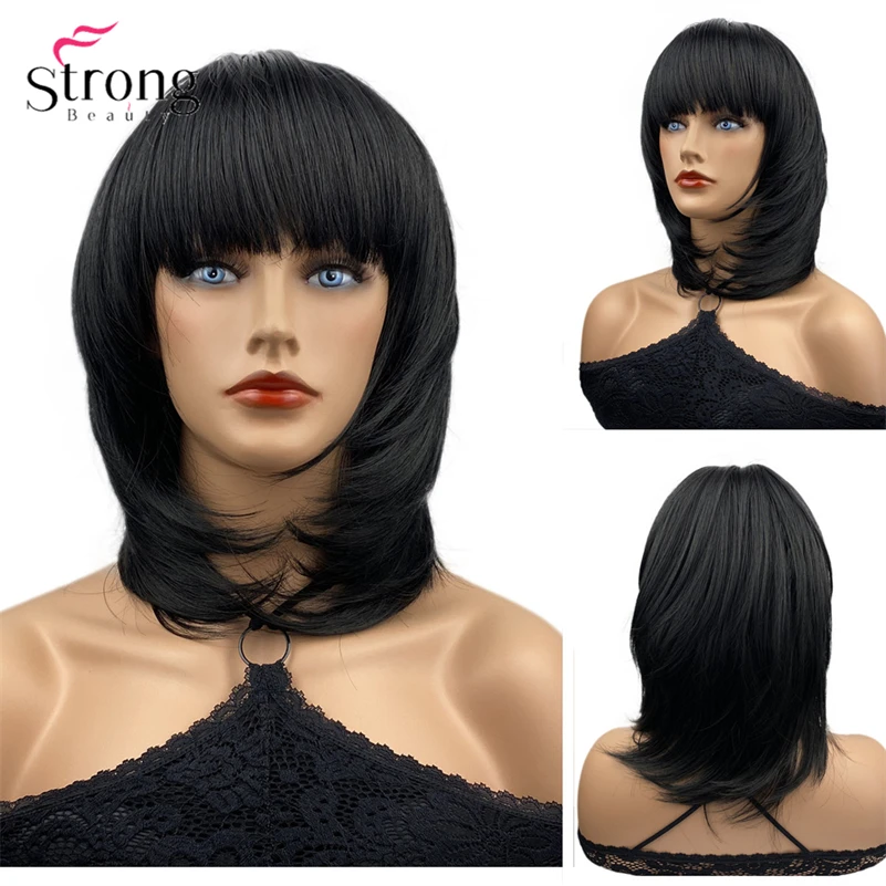 StrongBeauty Short Black Curly Full Synthetic Wig for Women mix order