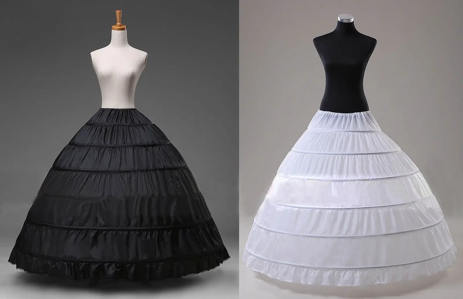 White/Black  6-HOOP Ball Gown Bridal Wedding Full Crinoline Petticoat Slips