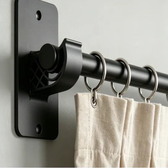 2pcs No Drilling Curtain Pole Brackets Strong ABS Plastic Support Clip For Windows Doors Rods Under 1.5cm Diameter Black
