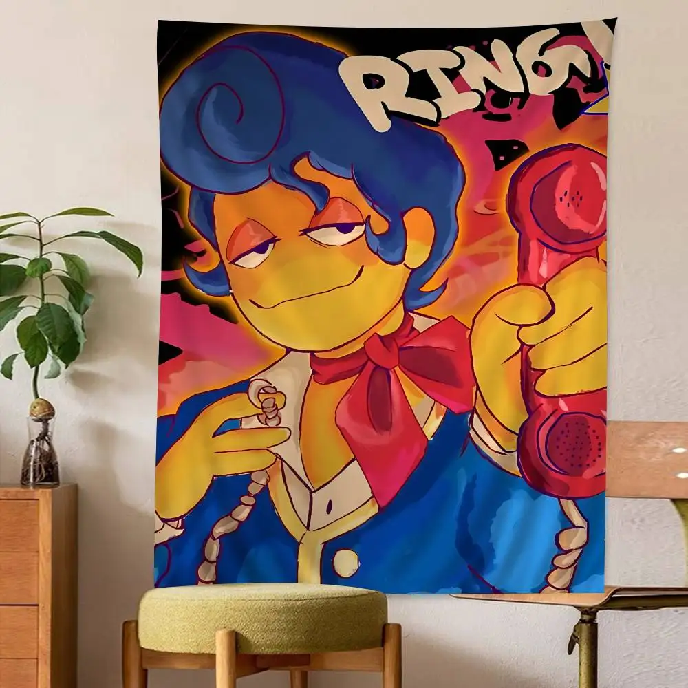 Popular Horror Game Welcome Home Wally Darling Cartoon Tapestry Hippie Flower Wall Carpets Dorm Decor Art Home Decor