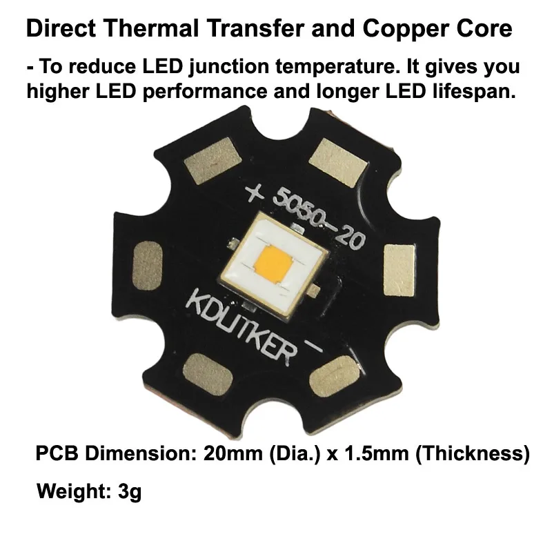 Luminus SFT-40 Warm White 3000K CRI95 Long Throw SMD 5050 LED Emitter on KDLITKER DTP Copper MCPCB Flashlight DIY Yellow Light