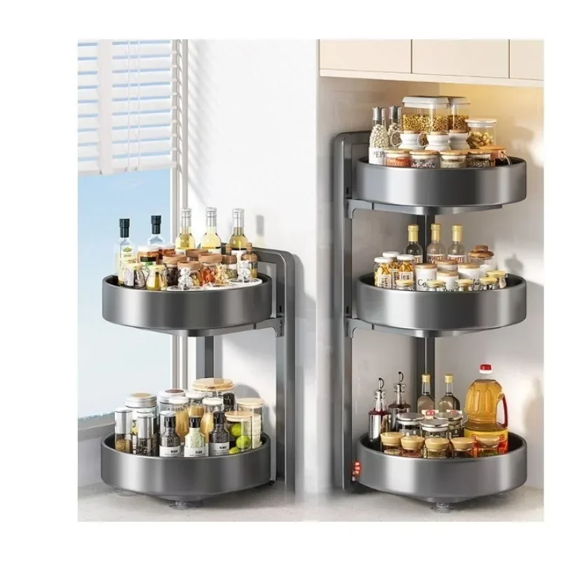 Kitchen rotating seasoning rack, double-layer household countertop, storage rack