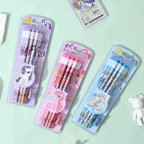 13pcs My Little Ponys Cute Pencils with Pencil Sharpener Kids Unicorn Writing Stationery Student School Supplies Children Gift