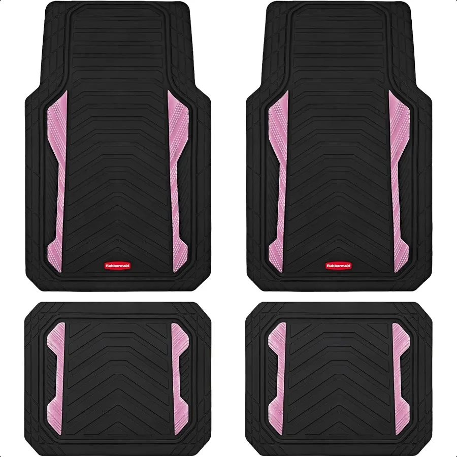 

Car Floor Mat Heavy Duty AllWeather Car Mats Full Set with DualTone Pink Aluminum Inserts Universal Fit AntiSlip Backing Trimto