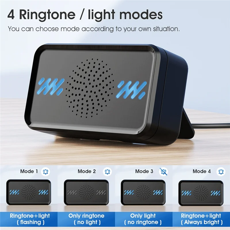 ABGR-Sensore campanello wireless Campanello domestico Cercapersone telecomandato Campanello autogenerato con musica ABS nera