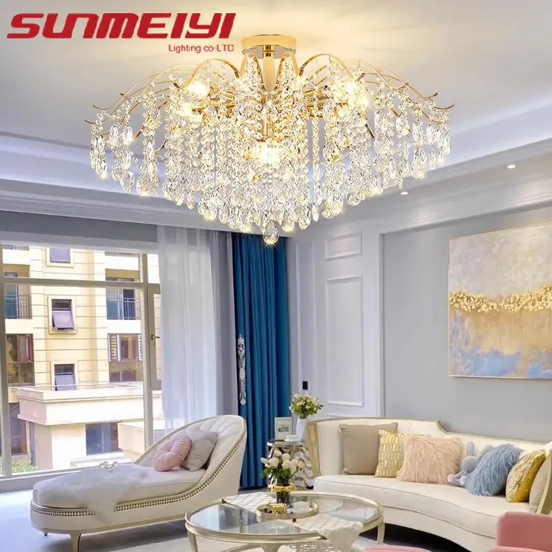 

Light Luxury Chandelier Living Room Lamp high-end Postmodern Net Red Crystal Lamp French Simple Fashion Bedroom Lighting Lamps