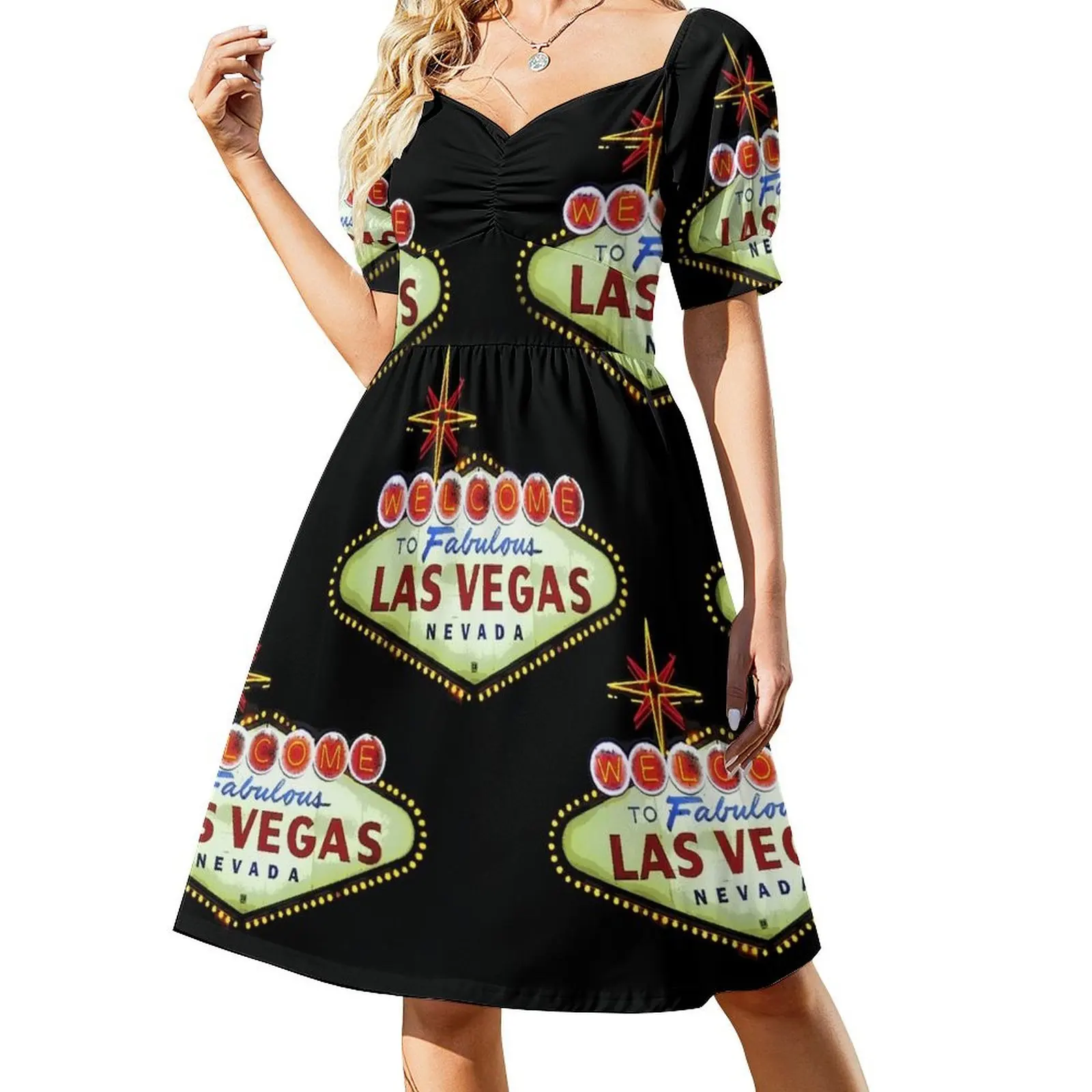 

Las Vegas Welcome sign Short Sleeved Dress Woman clothing dress for women summer dresses women summer 2025 Dress