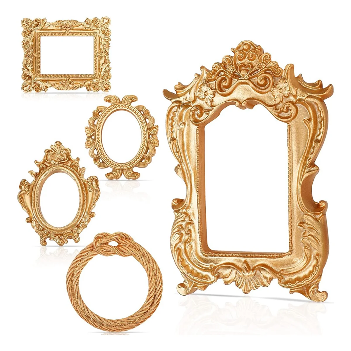 2025+ 5 Pieces Vintage Resin Picture Frame Vintage Photo Frame Mini Oval Rectangle Gothic Frames Hanging Photo Frame