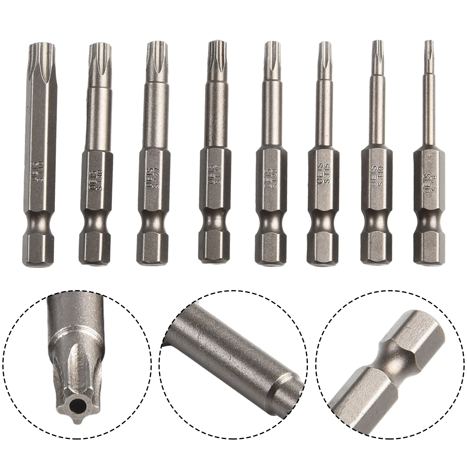 8 Pcs 50mm 1/4 Hex Shank Magnetic Five-point Torx Screwdriver Bits Set T8-T40 Screwdriver Bit With Hole Workshop Hand Tools