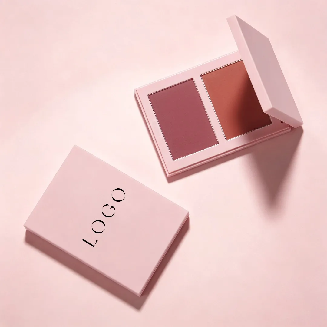 Pink Dual Grid Contour Highlight Blush Powder Private Label Custom Logo Vegan Makeup Wholesale Cosmetic Beauty Tool for Girls