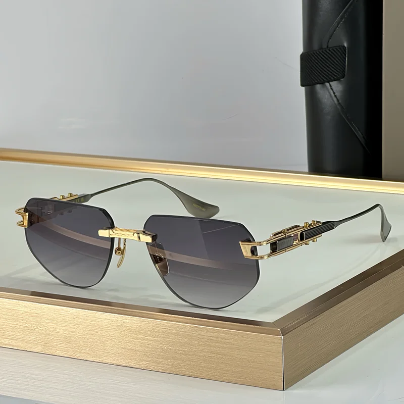 

Original Men's Luxury Craft Gold Boundless Sunglasses 2025 Trendy High Street Top Quality Rimless Alloy Solar Glasses for M