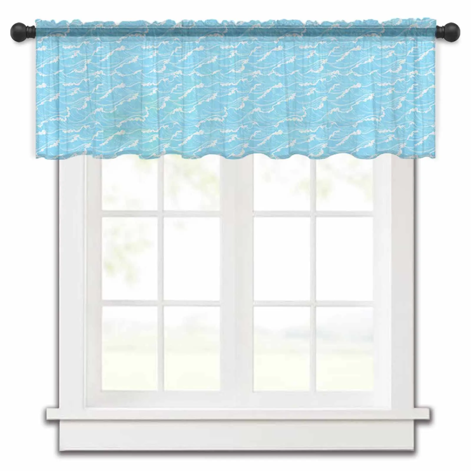 Ocean Abstract Gradient Waves Kitchen Small Window Curtain Tulle Sheer Short Curtain Living Room Voile Drapes