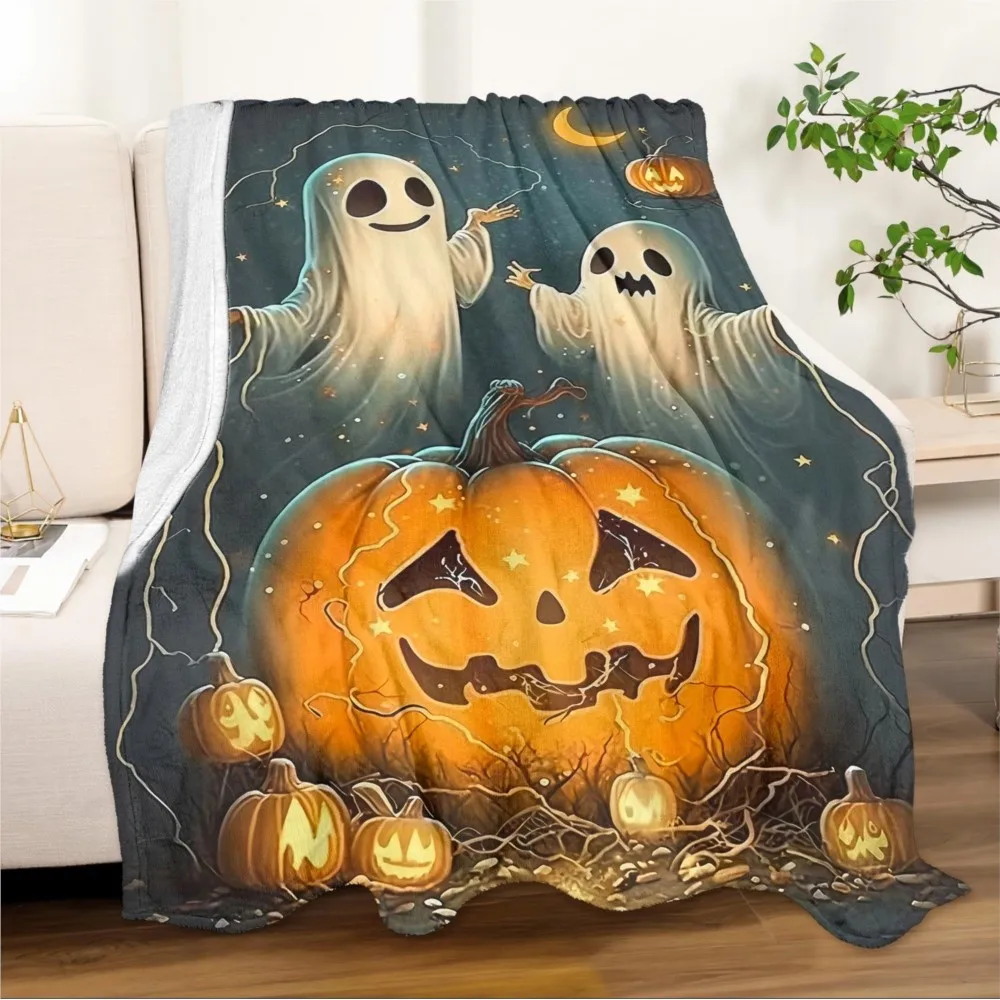 1PC Halloween Throw Blanket Sekeleton Pumpkin Skull Ghost bats Thin Blanket Gifts for Couch Bed Car Home Camping all season use