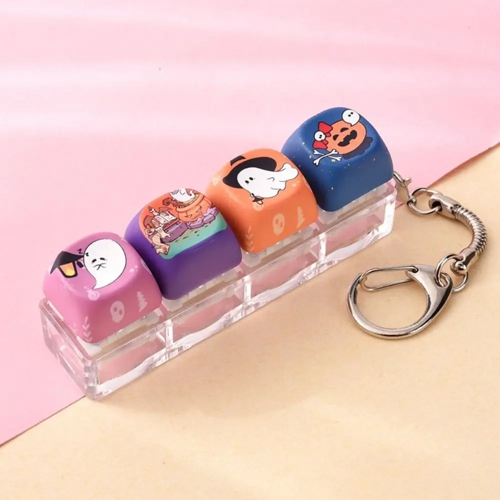 4 Keys Halloween Fidget Pressing Keychain Halloween Pattern Creative Halloween Pendant Pressing Mechanism