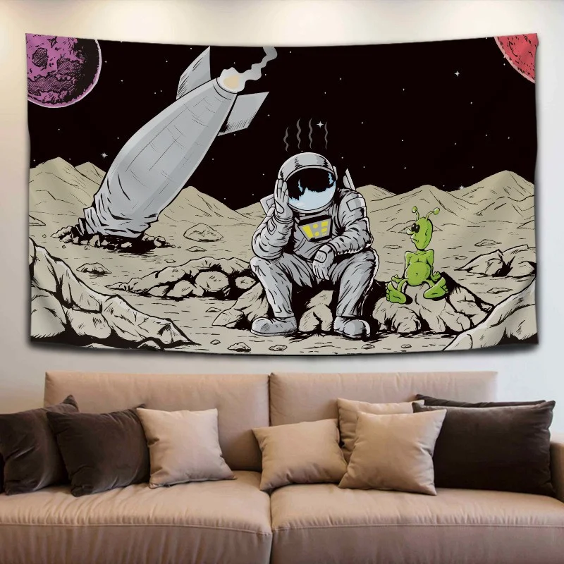 VIKAMA Cartoon Space Exploration Tapestry Children's Room Esports Room Bedroom Dormitory Polyester Wall Hanging Home Decoration