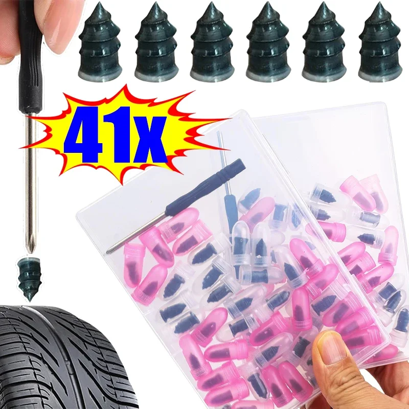 21-41pcs Car MotorcycleTires Repair Rubber Nail Set Vacuum Tire Patching Studs Universal Tire Screws Tubeless Repair Kits