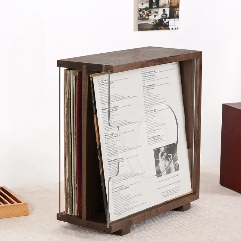 

For Elegant Black Walnut LP Record Storage Organizer Vintage Style Vinyl Record Box with Transparent Acrylic Cover Stylish Home