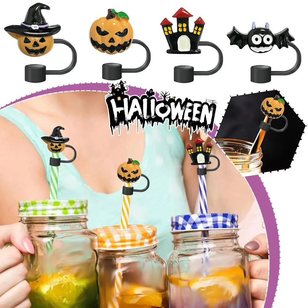 1pcs Halloween Straw Cover Cap For Cup Reusable Detachable Silicone Straw Topper For 10mm Straw Dust-proof Straw Ti K2z3