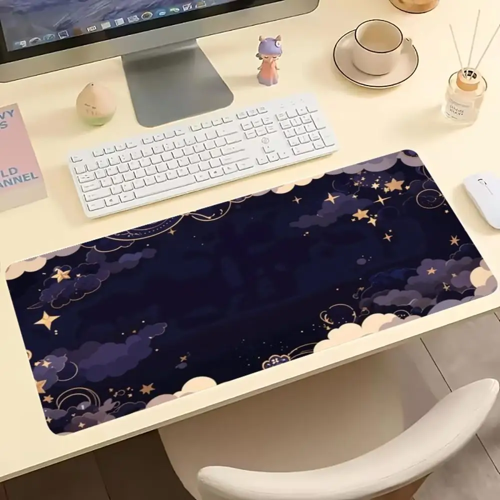 Magical Night Sky Moon Star Cloud Gaming Mouse Pad Anti‑Slip Rubber Desk Mat Stitched Edges For PC Laptop Home Office Desktop