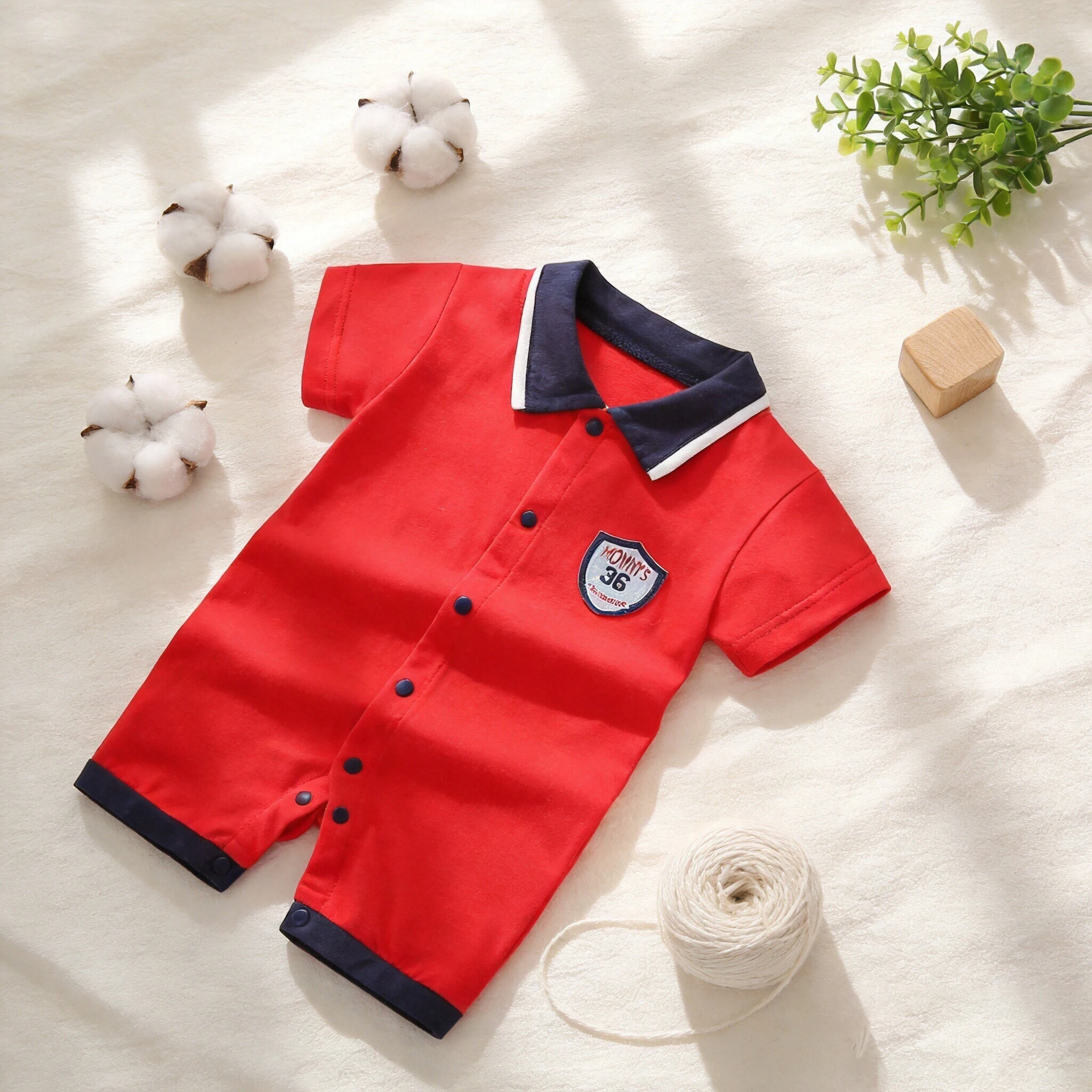 Short-Sleeved Summer Jumpsuit for Baby Boy, Pure Cotton Crawling Clothes for Newborn