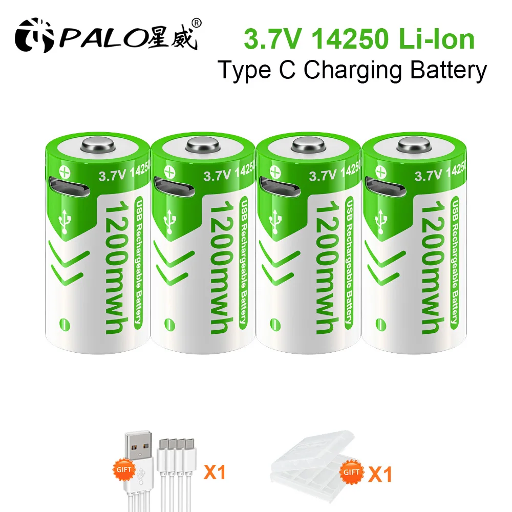 3.7V ER14250 LS14250 Rechargeable Battery Type C USB Port Charging 14250 1/2 AA Li-Ion Batteries for Dog Collar Gas Meter Server